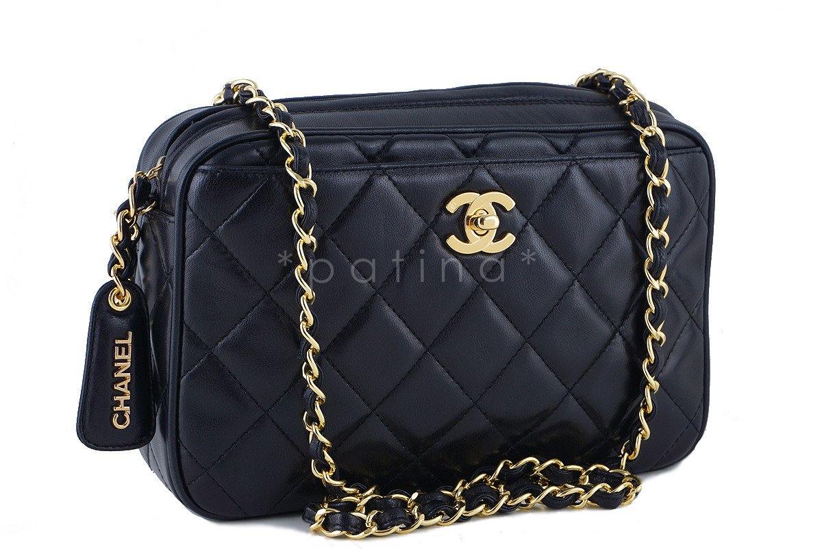 Chanel Black Quilted Classic Camera Case CC Clasp Pocket Bag