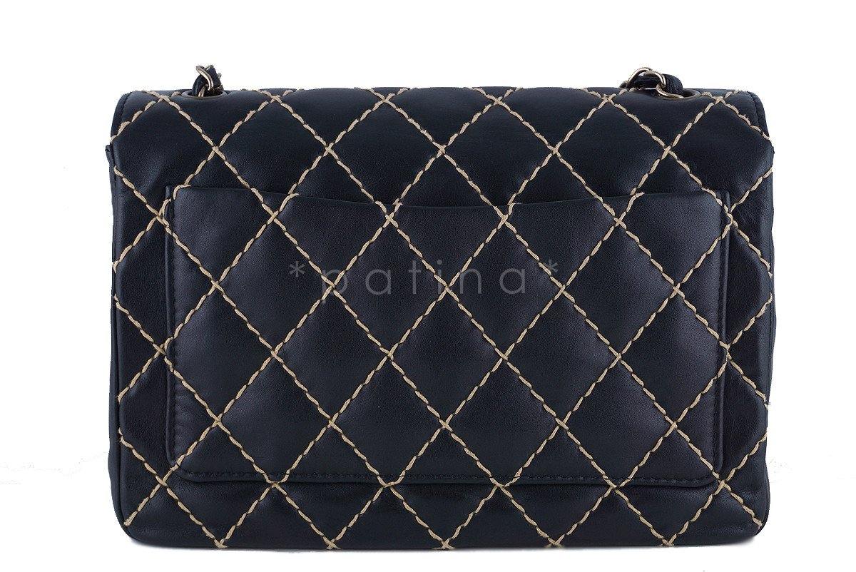 Chanel Black Contrast Stitch Surpique Jumbo Classic Flap Bag
