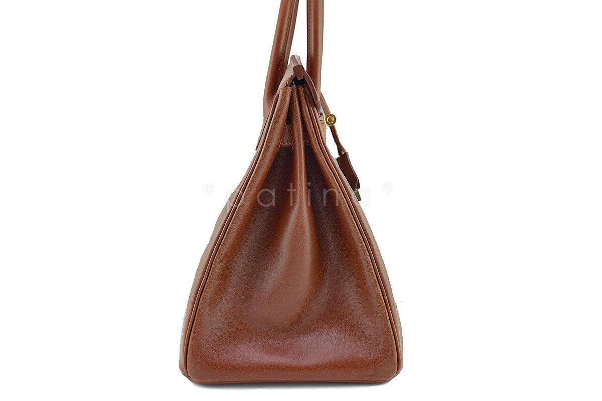 Hermes Noisette Box Calf 35cm Birkin Bag Gold HW 48L