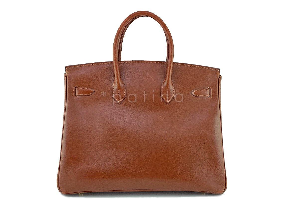 Hermes Noisette Box Calf 35cm Birkin Bag Gold HW 48L
