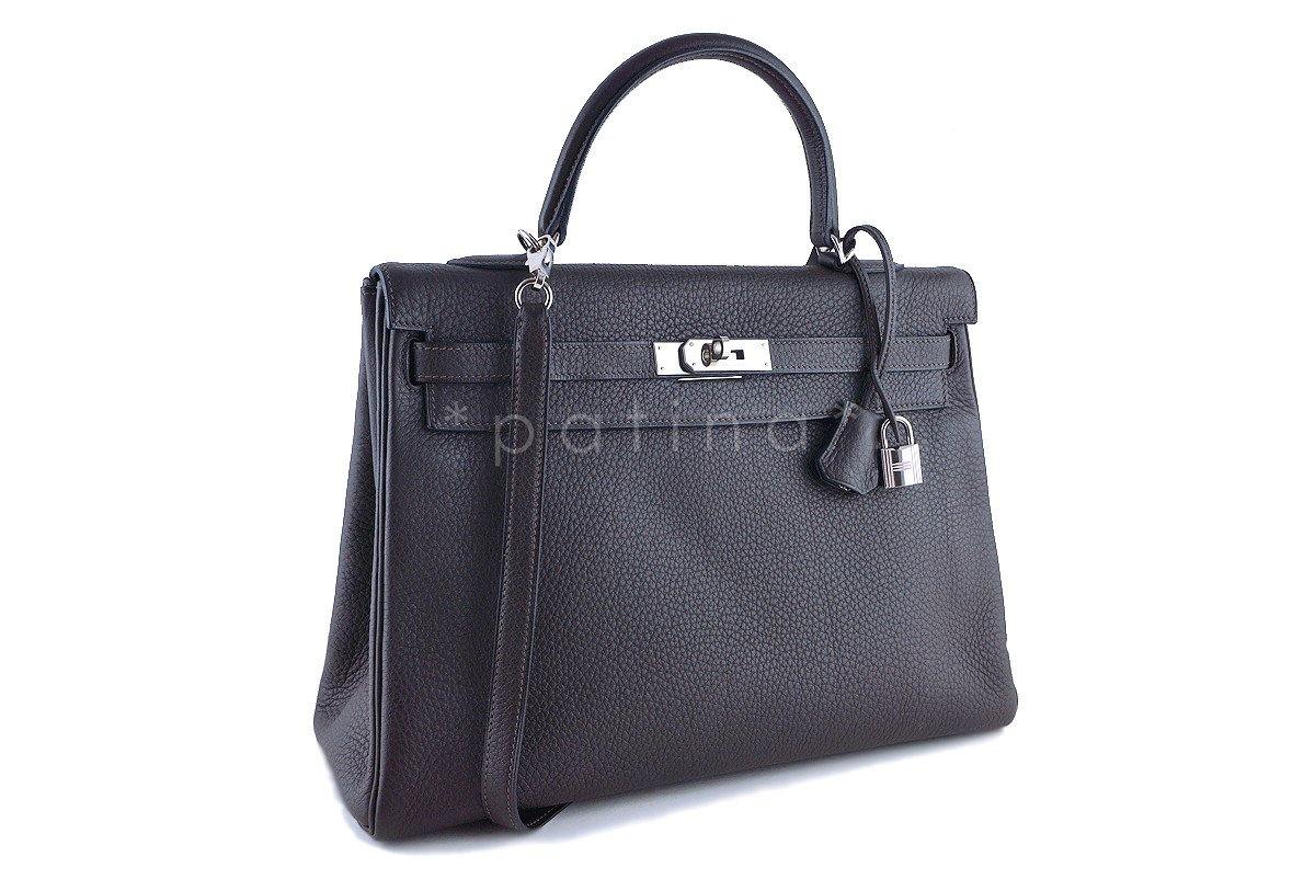 Hermes Fjord Ebene Dk Brown 35cm Kelly Retourne Bag