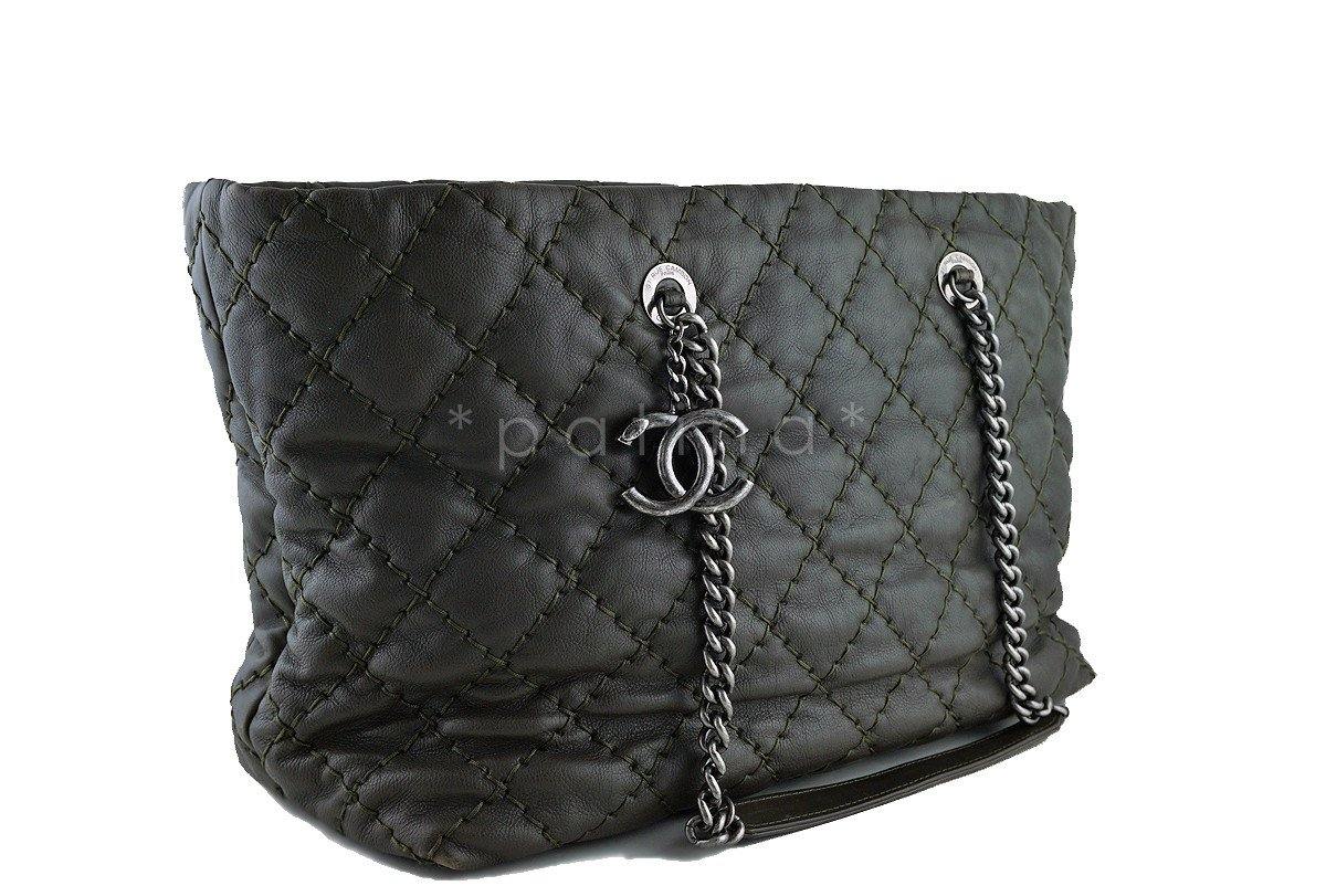 Chanel Khaki/Olive Quilted Classic Shopper Boy Chain Tote Bag