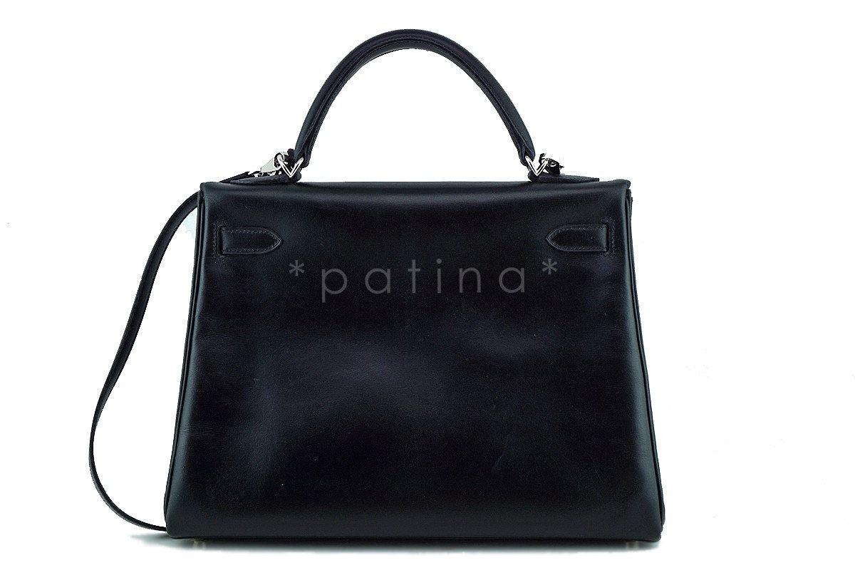 Hermes Black 32cm Box calf Kelly Retourne Bag, PHW