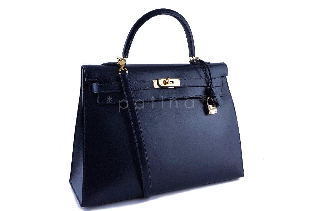 Hermes Indigo 35cm Box calf Kelly Sellier Dk Blue Bag