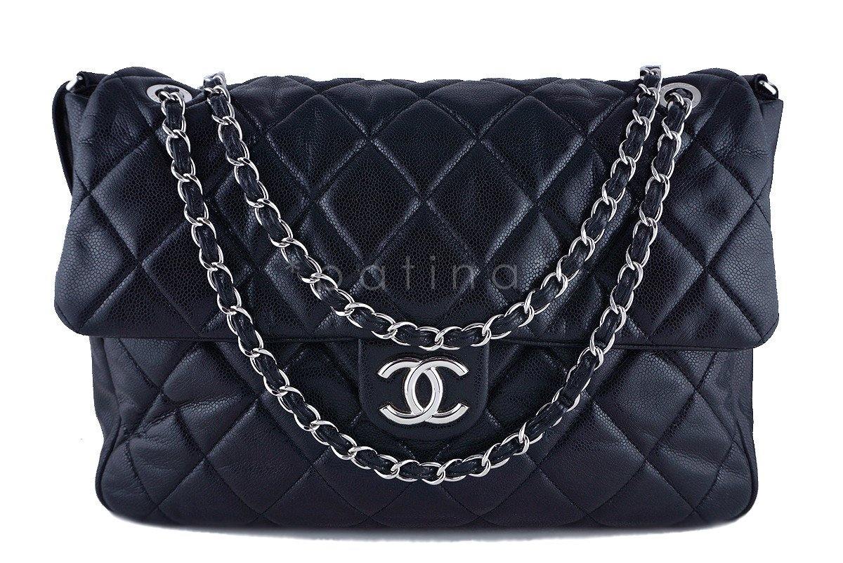 Chanel Black Soft Caviar Bookbag XL Flap Tote Bag