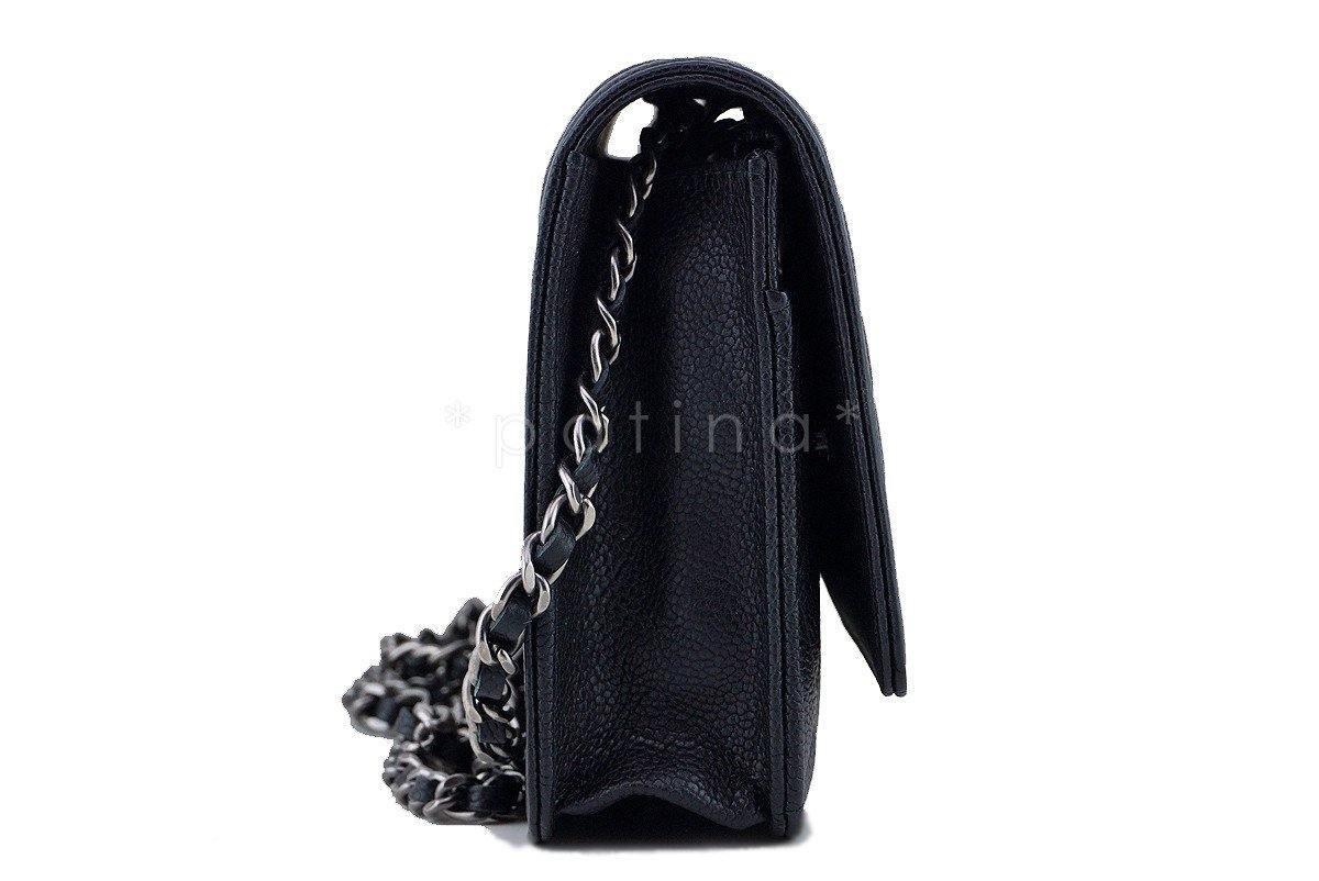 NWT 16A Chanel Black Caviar Boy Classic Quilted WOC Wallet on Chain Flap Bag