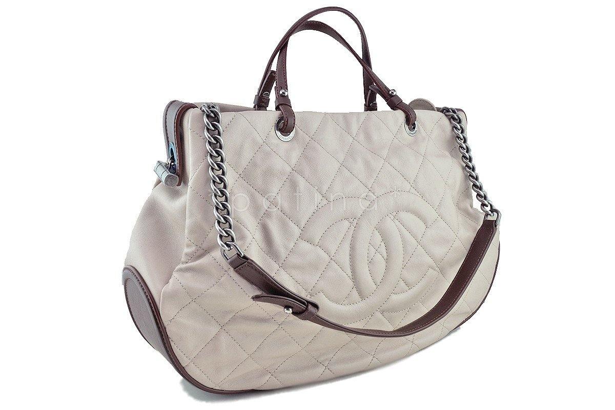 Chanel Light Taupe Beige Soft CC Quilted Convertible Tote Bag