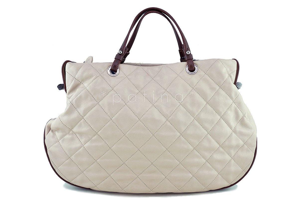 Chanel Light Taupe Beige Soft CC Quilted Convertible Tote Bag