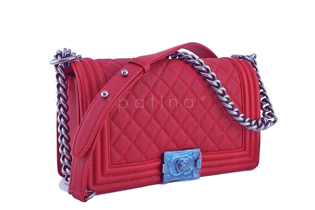 NWT 16A Chanel Red Caviar Boy Classic Flap, Medium Bag