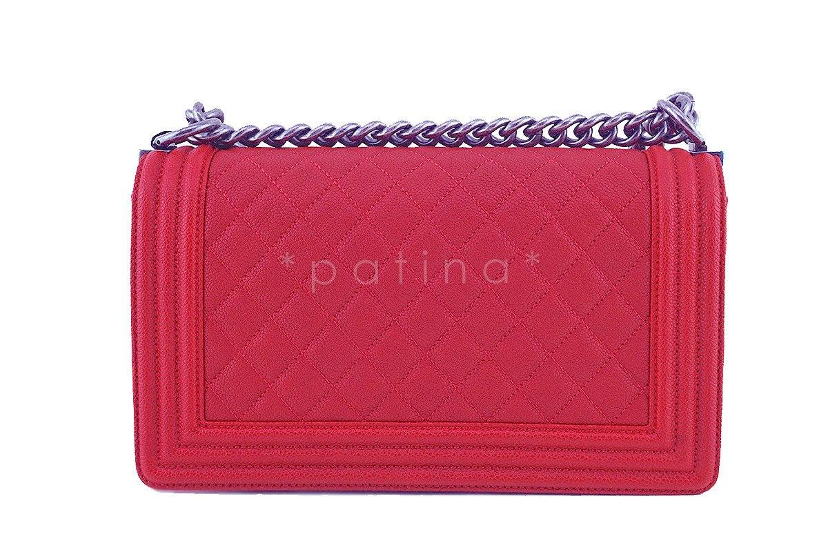 NWT 16A Chanel Red Caviar Boy Classic Flap, Medium Bag