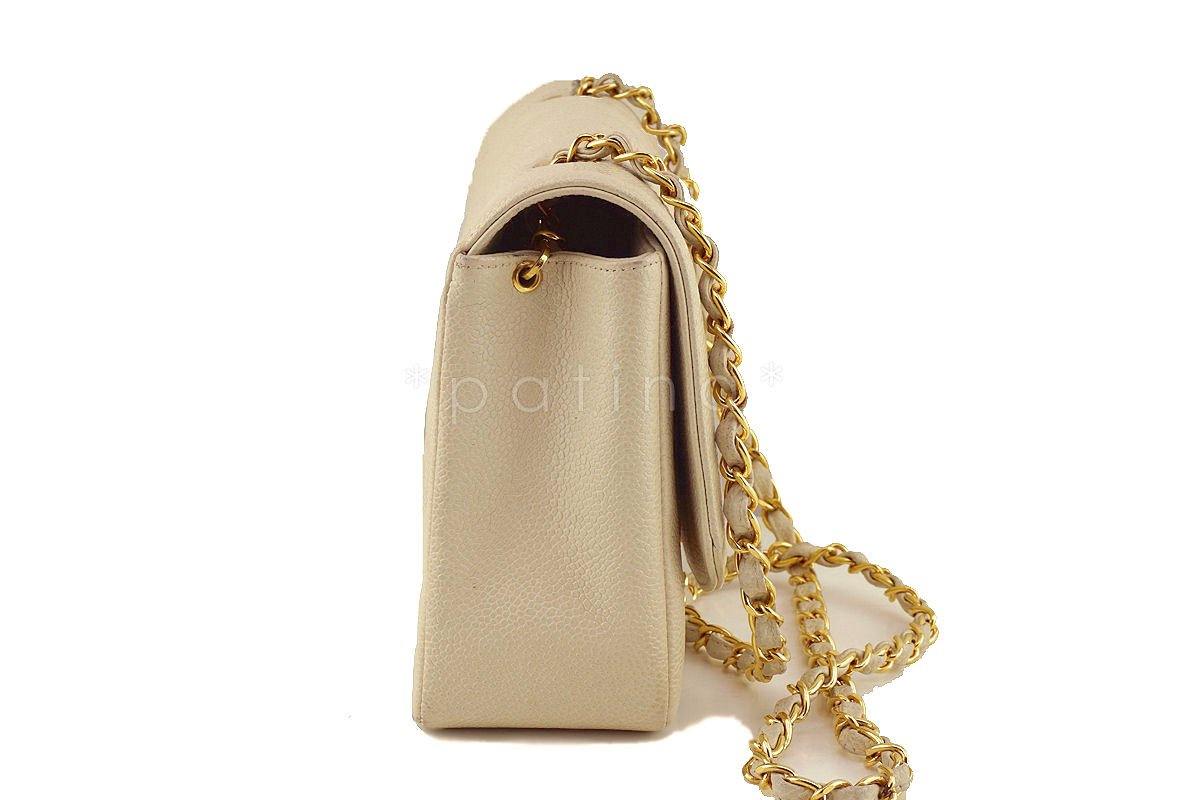 Chanel Light Beige Caviar Vintage Quilted Classic "Diana" Flap Bag