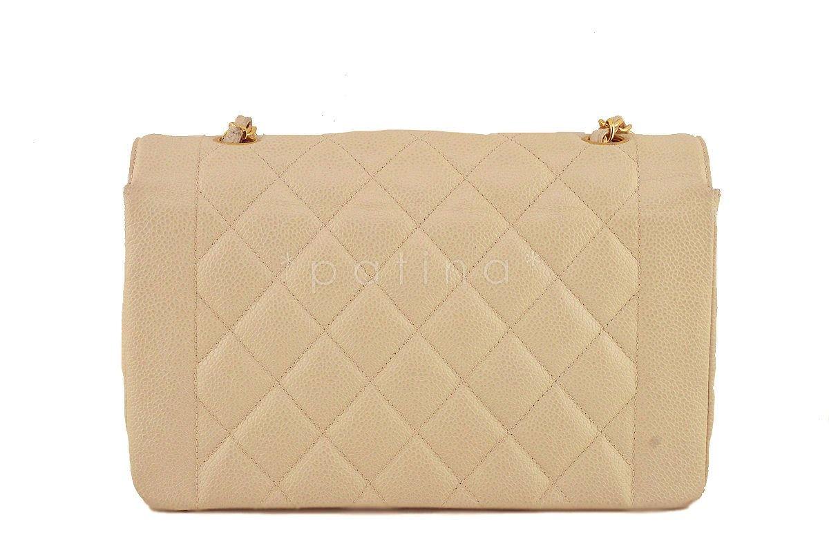 Chanel Light Beige Caviar Vintage Quilted Classic "Diana" Flap Bag