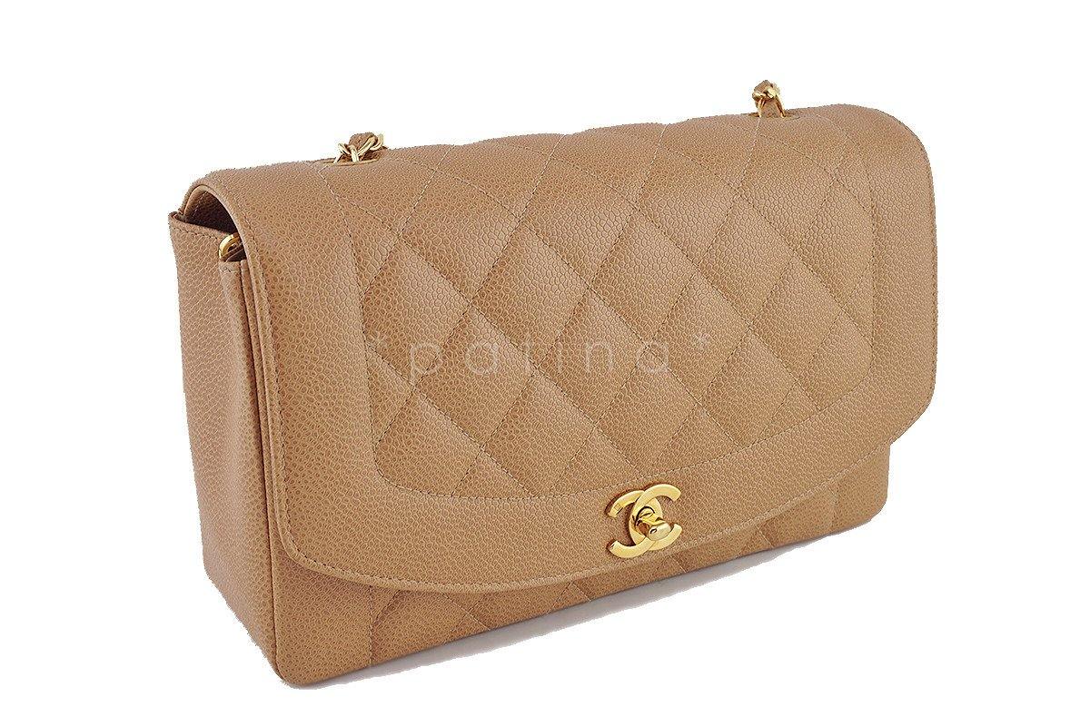 Chanel Camel Beige Caviar Vintage Quilted Classic "Diana" Flap Bag NTV