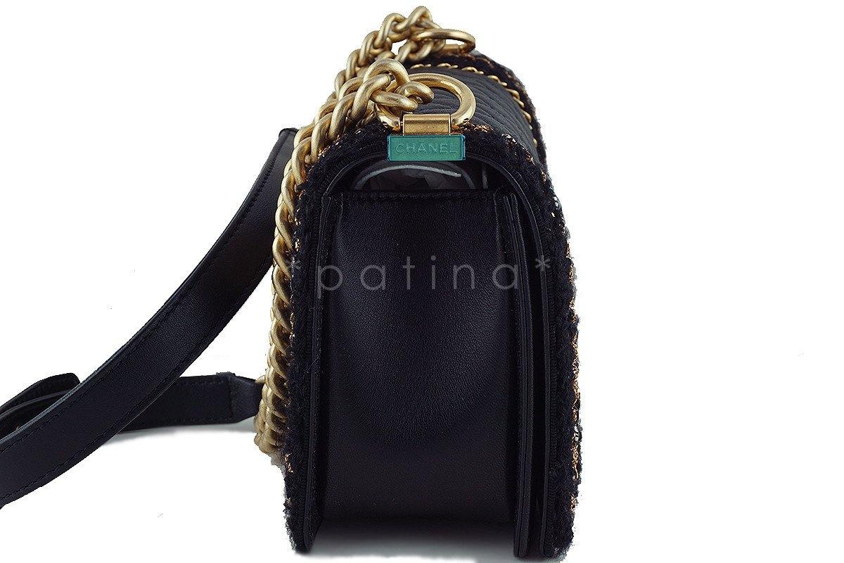 NWT 16K Chanel Black Le Boy Jacket Classic Flap, Medium Tweed Bag