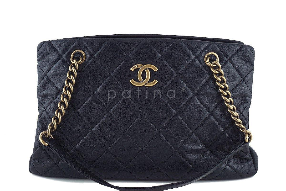 Chanel Black Classic CC Quilted Shopping Tote GST Bag