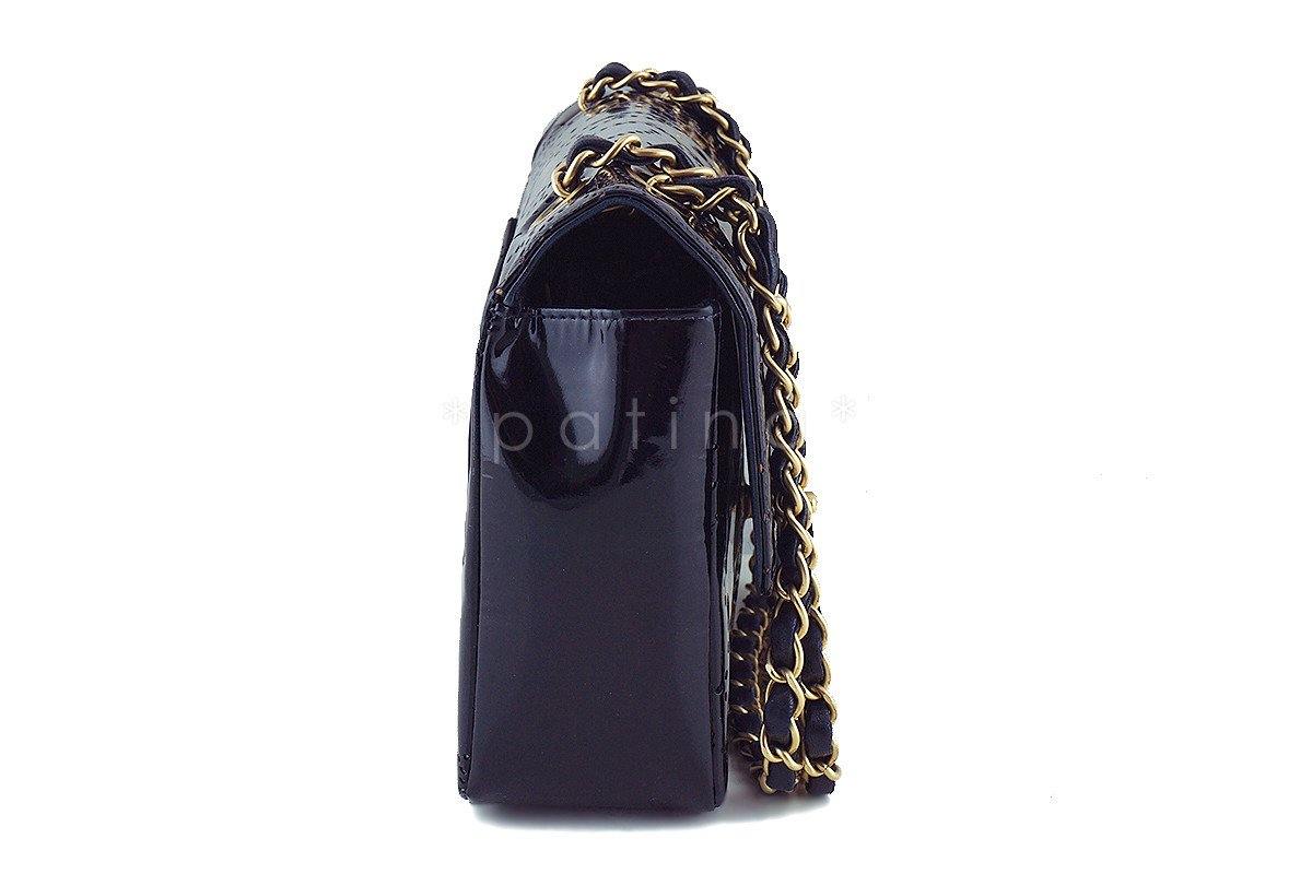 Chanel Black Patent Camelia Pattern Classic 2.55 Flap Bag