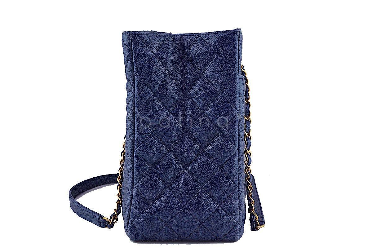 Chanel Navy Blue Caviar Classic Quilted Shopper Tote Bag