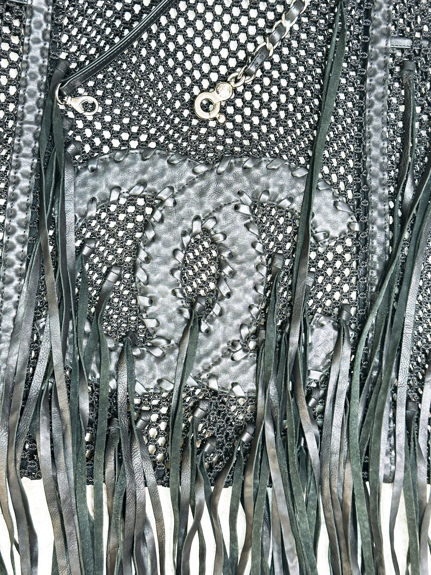Chanel Limited Edition Resort 2011 Black Fringe Mesh Tote Bag 1373 holo card