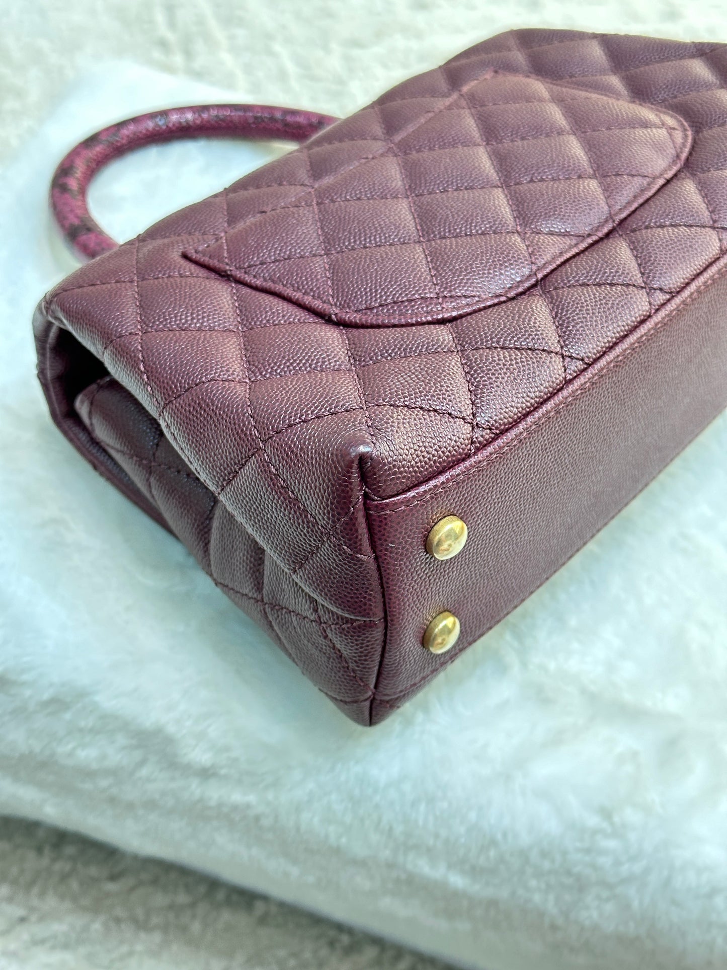 Chanel Small Coco Handle Elaphe Leather Handle Burgundy