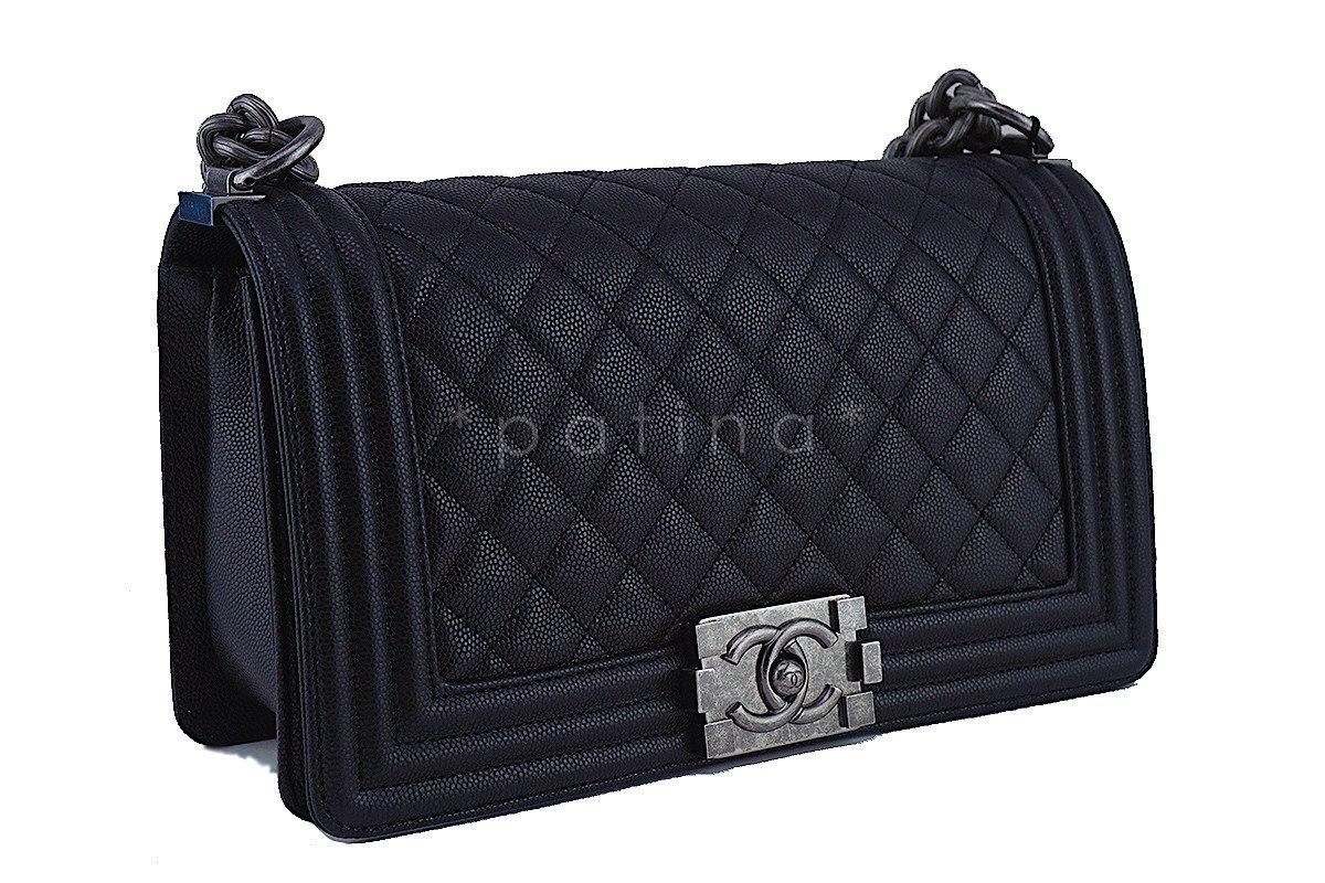 NWT 17P Chanel Black Le Boy Classic Flap, Medium Caviar Bag, RHW
