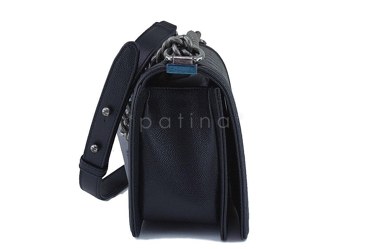 NWT 17P Chanel Black Le Boy Classic Flap, Medium Caviar Bag, RHW