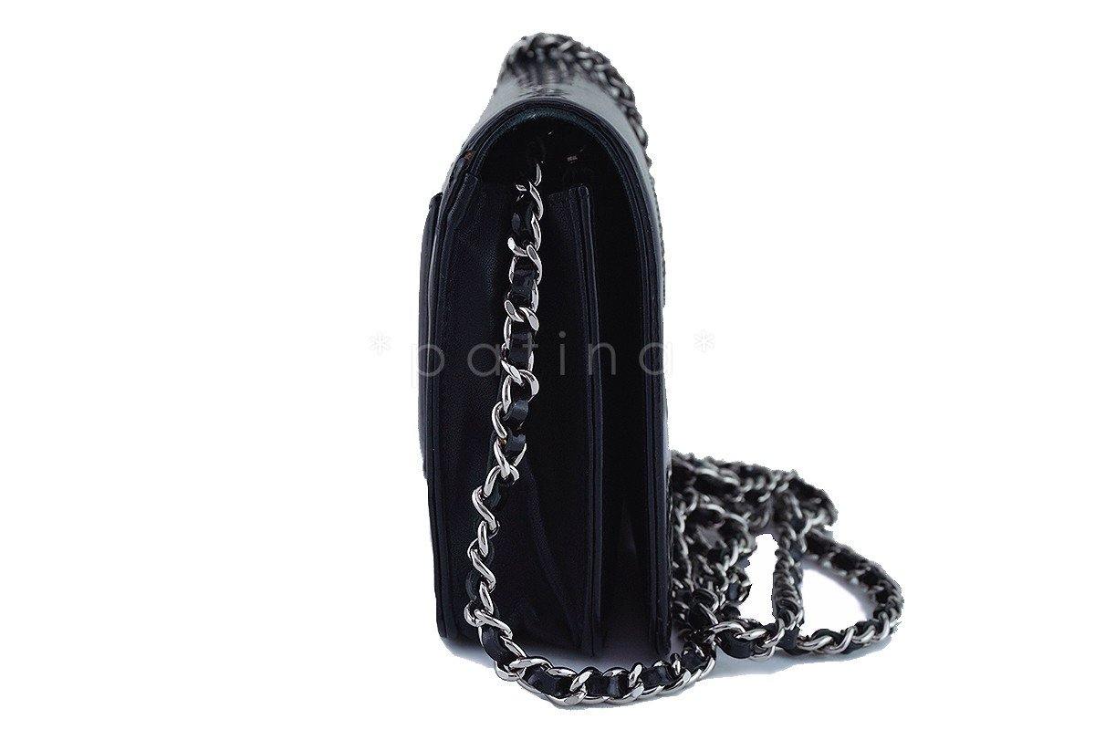 Chanel Black Patent Strass Crystals WOC Flap Wallet on Chain Purse Bag