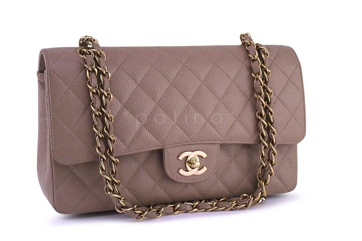 Chanel Taupe Beige Caviar Medium Classic 2.55 Double Flap Bag