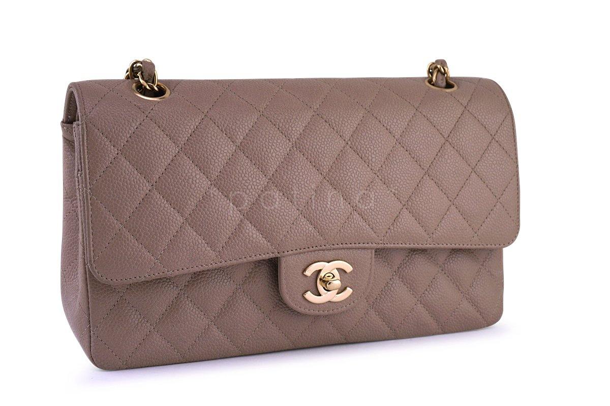 Chanel Taupe Beige Caviar Medium Classic 2.55 Double Flap Bag