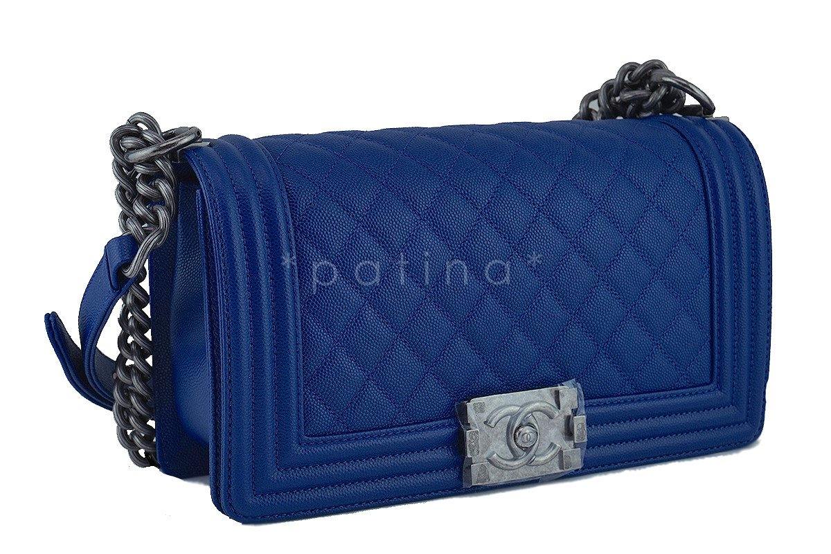 NIB 2017 Chanel Blue Caviar Medium Classic Boy Flap Bag