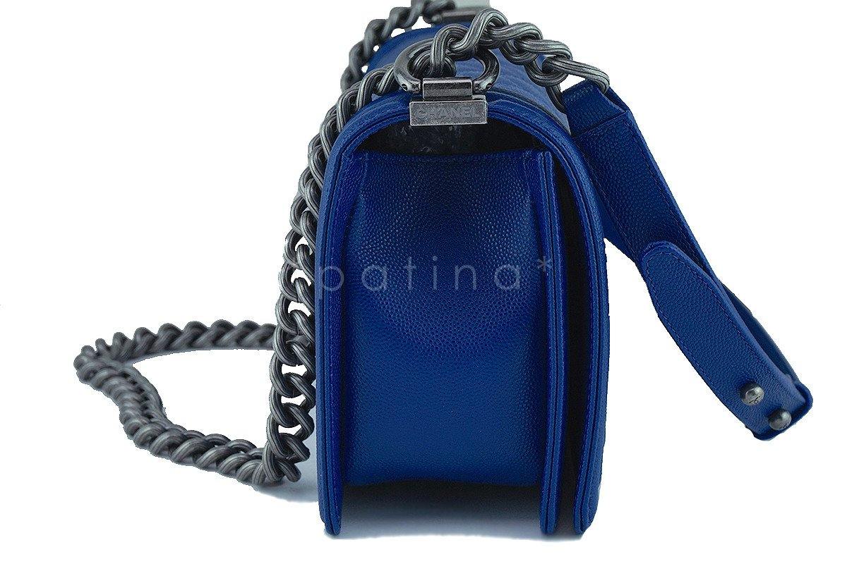 NIB 2017 Chanel Blue Caviar Medium Classic Boy Flap Bag
