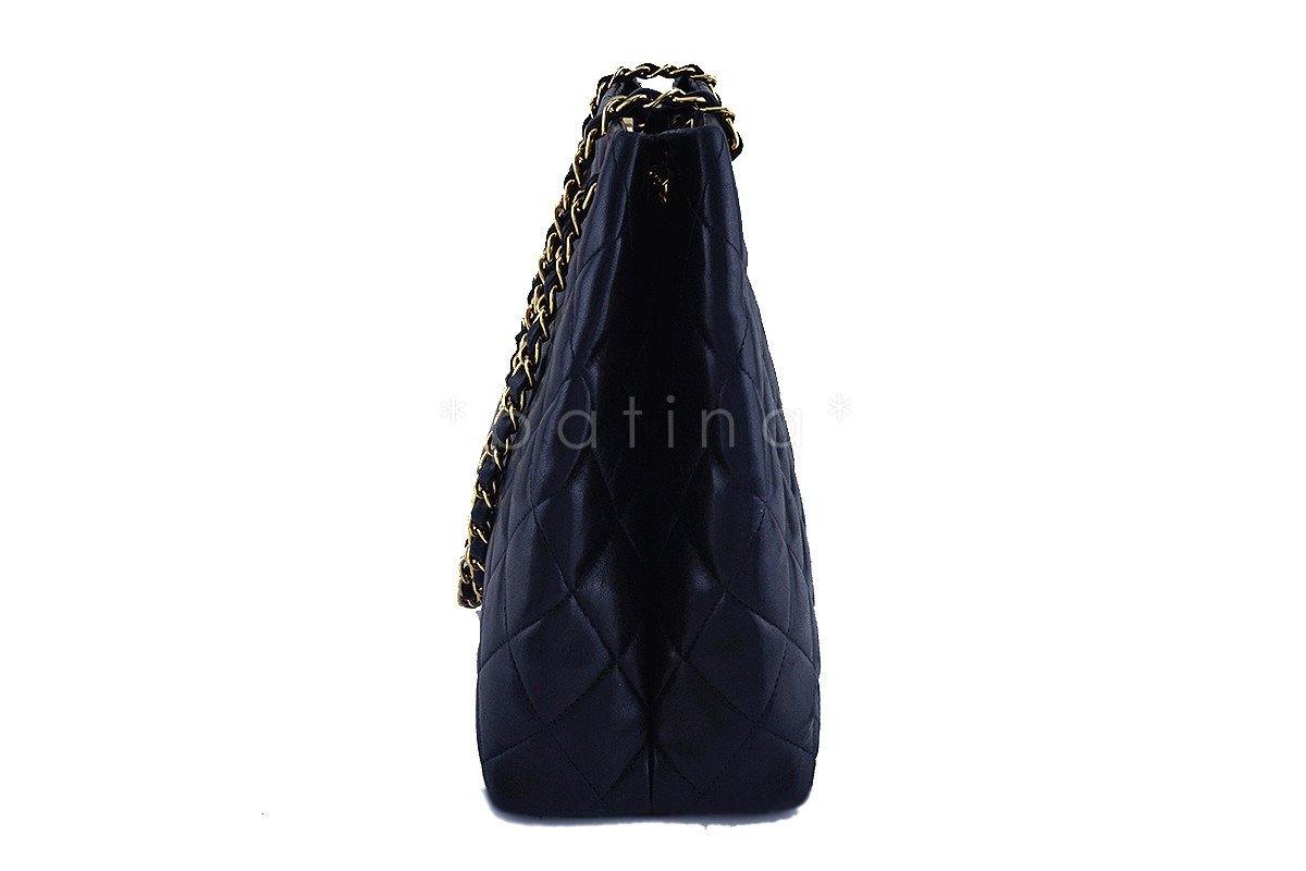 Chanel Dark Navy Blue Classic Quilted Shopper Tote Bag GHW