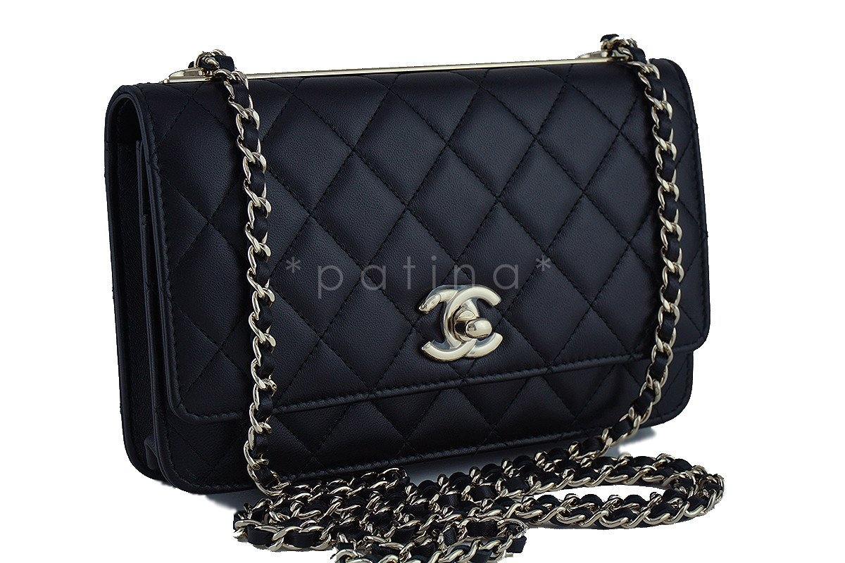 NWT 17A Chanel Black Trendy CC Classic Wallet on Chain WOC Flap Bag