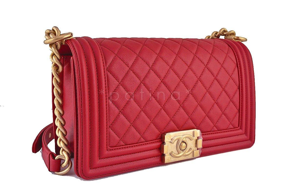NIB Chanel Red Boy Classic Flap, Medium Caviar Bag GHW