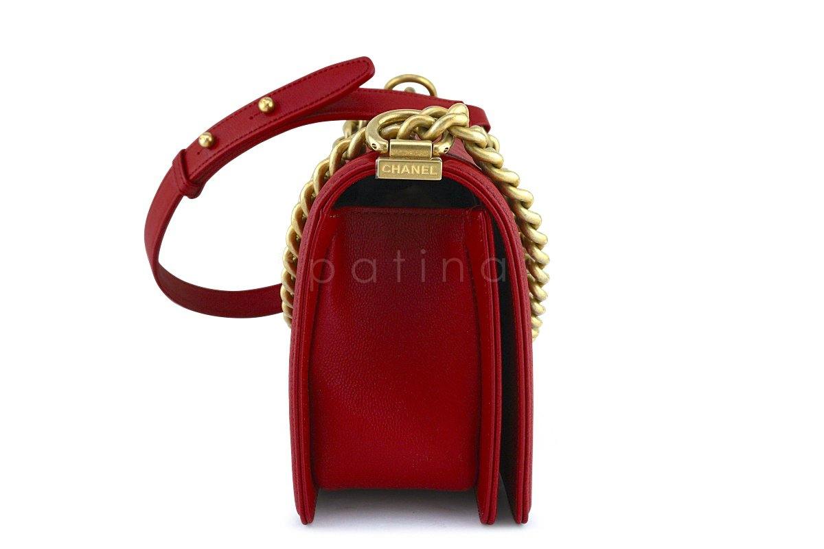 New 17A Chanel Red Boy Classic Flap, Medium Caviar Bag 62350