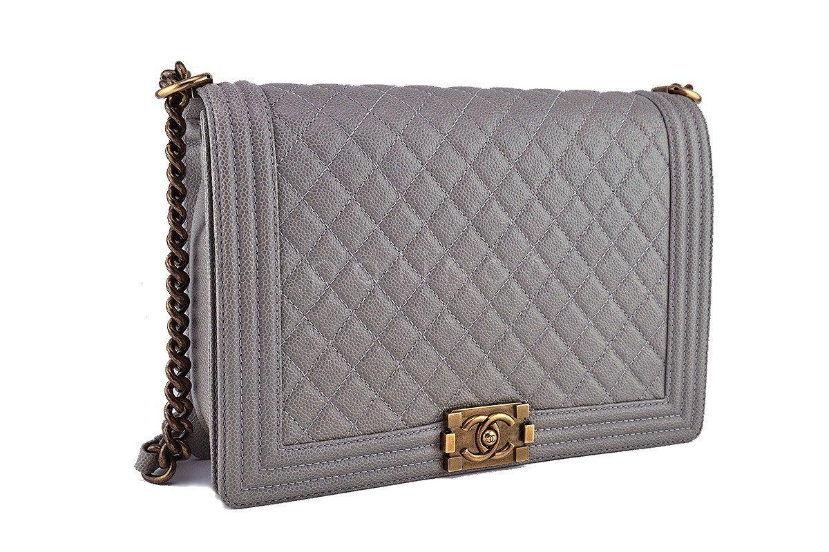 Chanel Taupe Gray Caviar Large "Jumbo" Boy Classic Flap Bag WB8