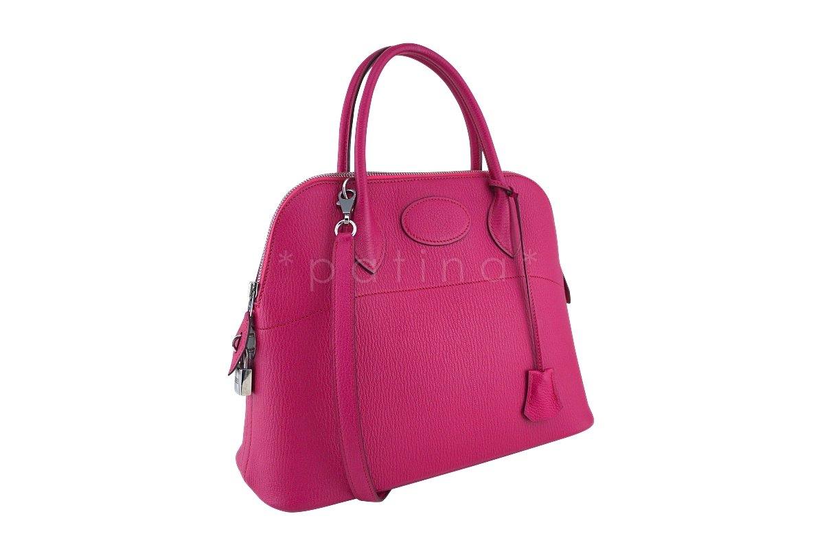 Hermes Rose Shocking Chevre Pink 31cm Bolide Tote Bag