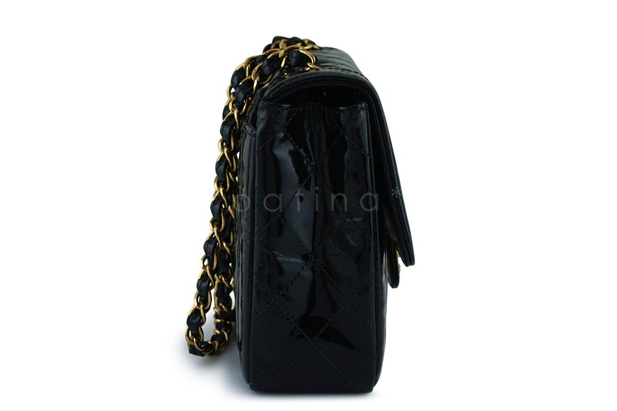 Chanel Black Vintage Patent Classic Medium Quilted Flap Bag GHW
