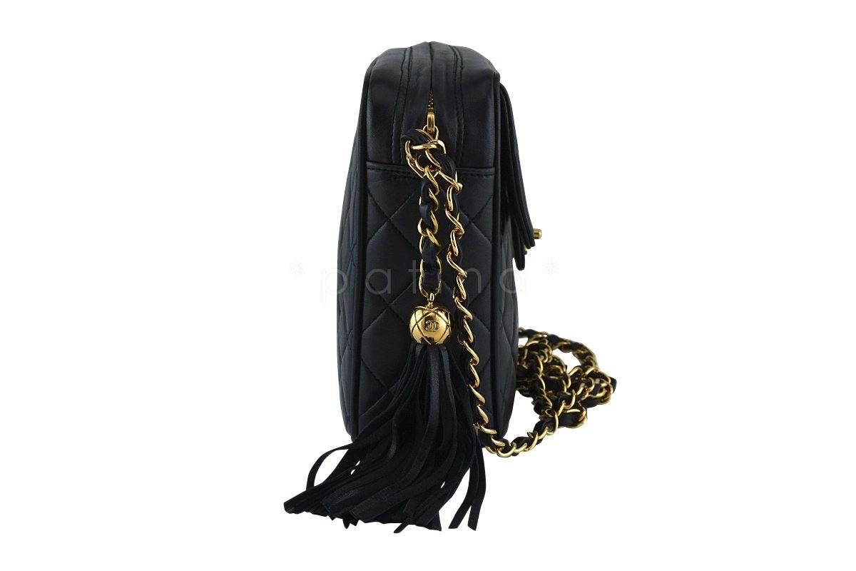 Chanel Black Lambskin Classic "Flap" Camera Case CC Bag