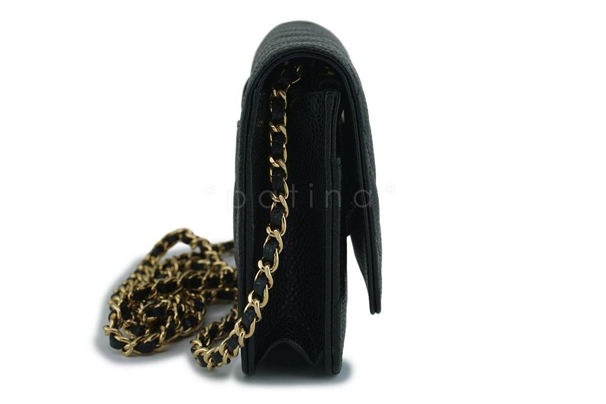 New Chanel Black Caviar Classic Quilted WOC Wallet on Chain Flap Bag GHW