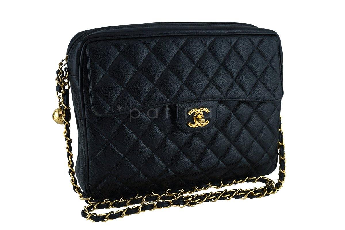 Chanel Vintage Caviar Classic Black Quilted Flap Camera Purse Bag