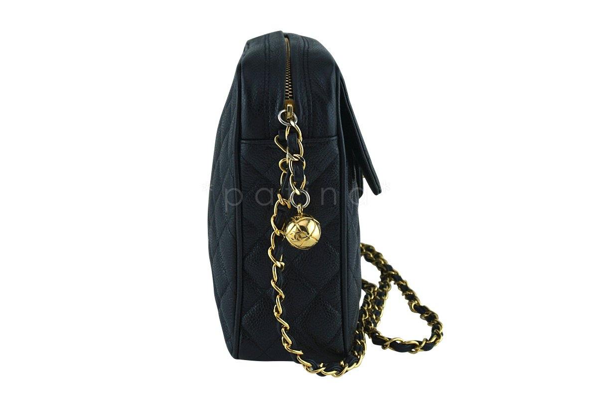 Chanel Vintage Caviar Classic Black Quilted Flap Camera Purse Bag