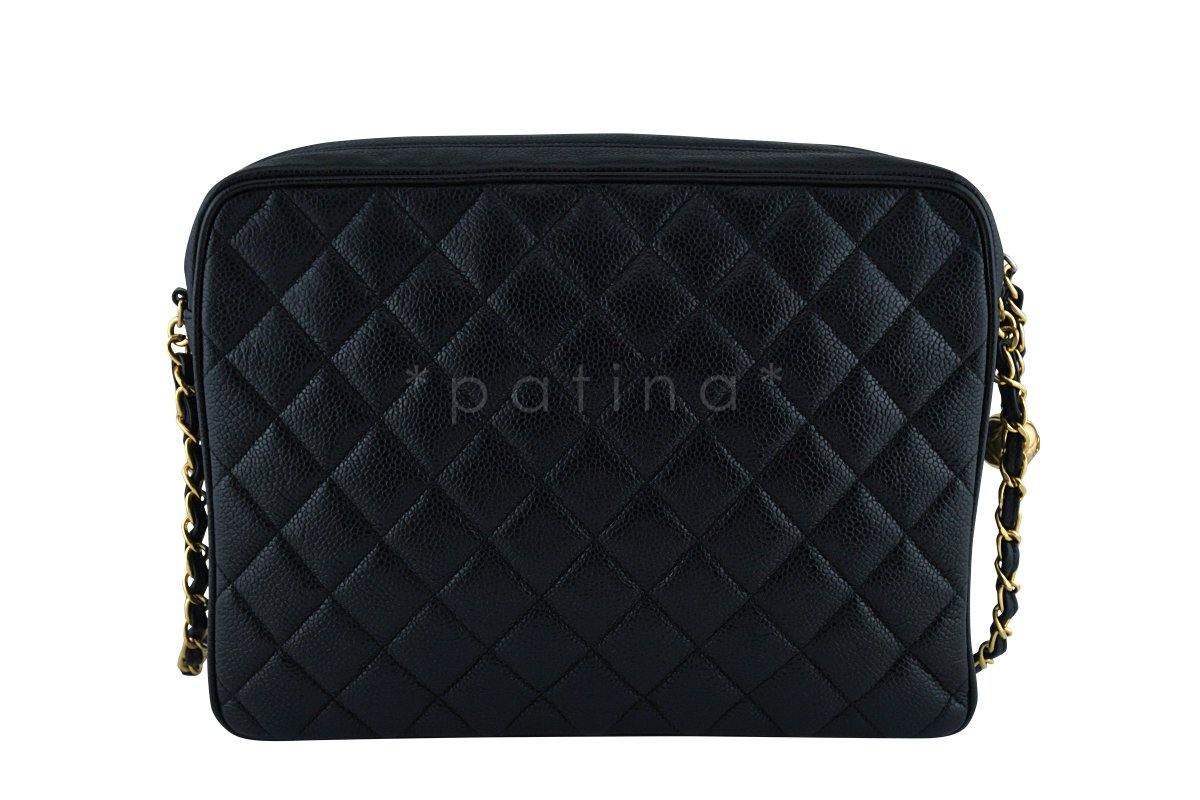Chanel Vintage Caviar Classic Black Quilted Flap Camera Purse Bag