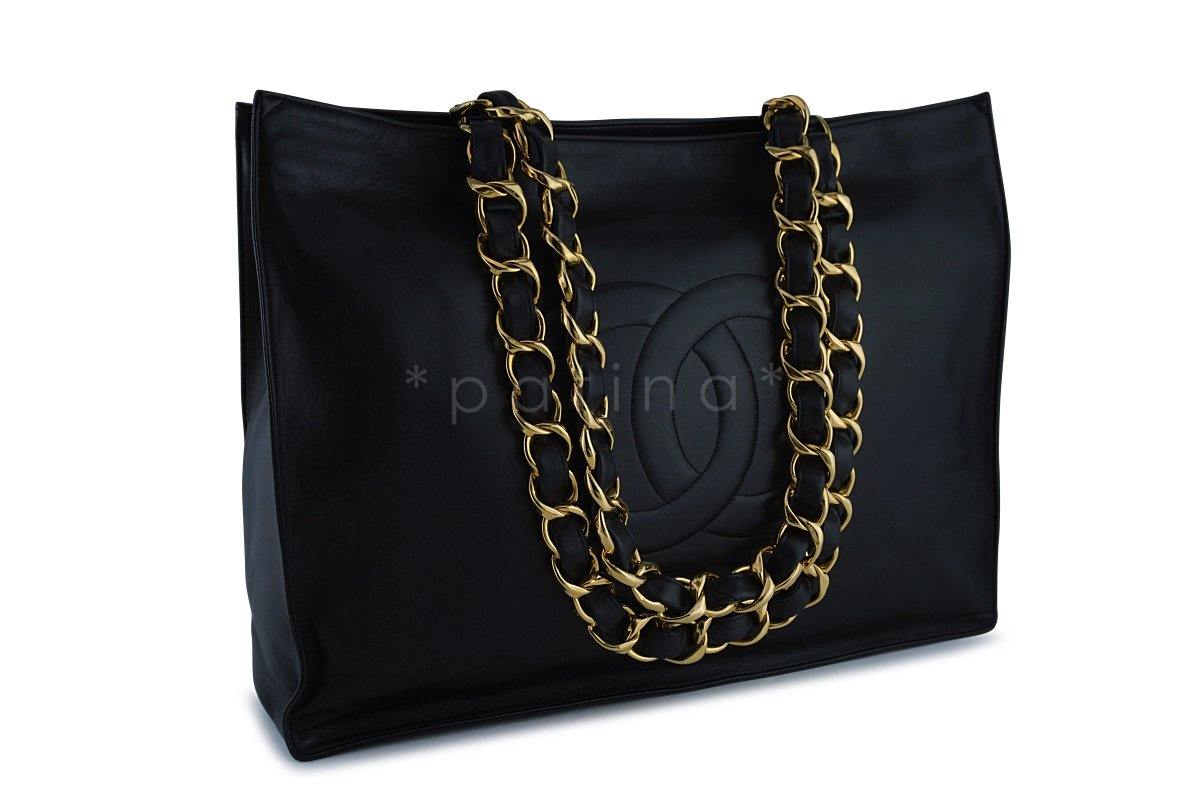 Chanel Black Vintage Chunky Chain Shopper Tote Bag 24k Gold Plated