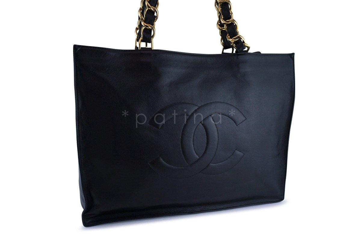 Chanel Black Vintage Chunky Chain Shopper Tote Bag 24k Gold Plated