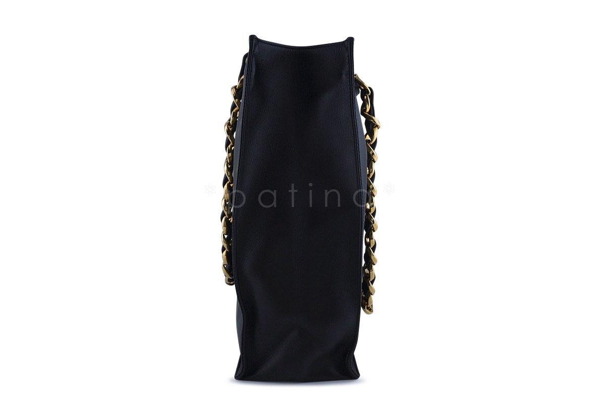 Chanel Black Vintage Chunky Chain Shopper Tote Bag 24k Gold Plated