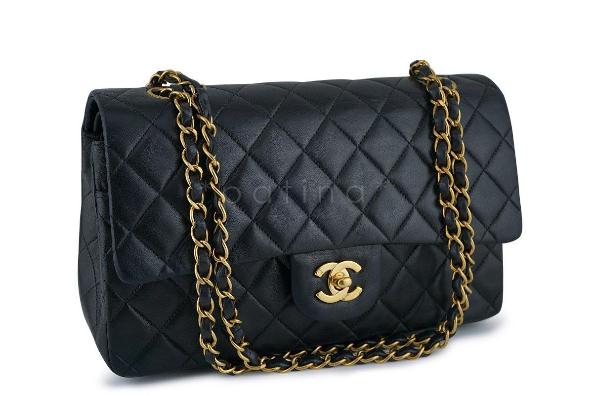 Chanel Black Lambskin Medium Classic 2.55 Double Flap Bag 24K Gold Plated