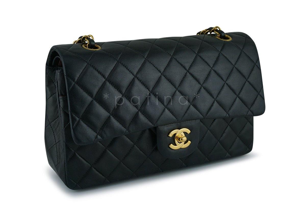 Chanel Black Lambskin Medium Classic 2.55 Double Flap Bag 24K Gold Plated