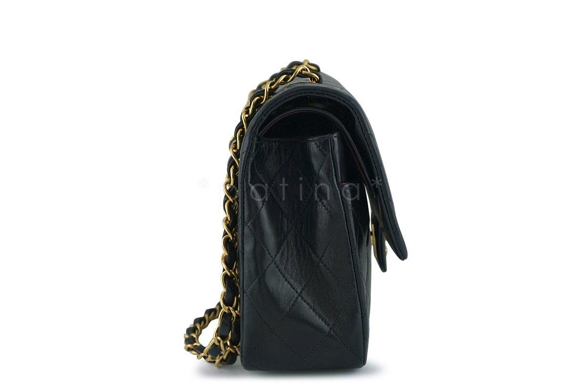 Chanel Black Lambskin Medium Classic 2.55 Double Flap Bag 24K Gold Plated
