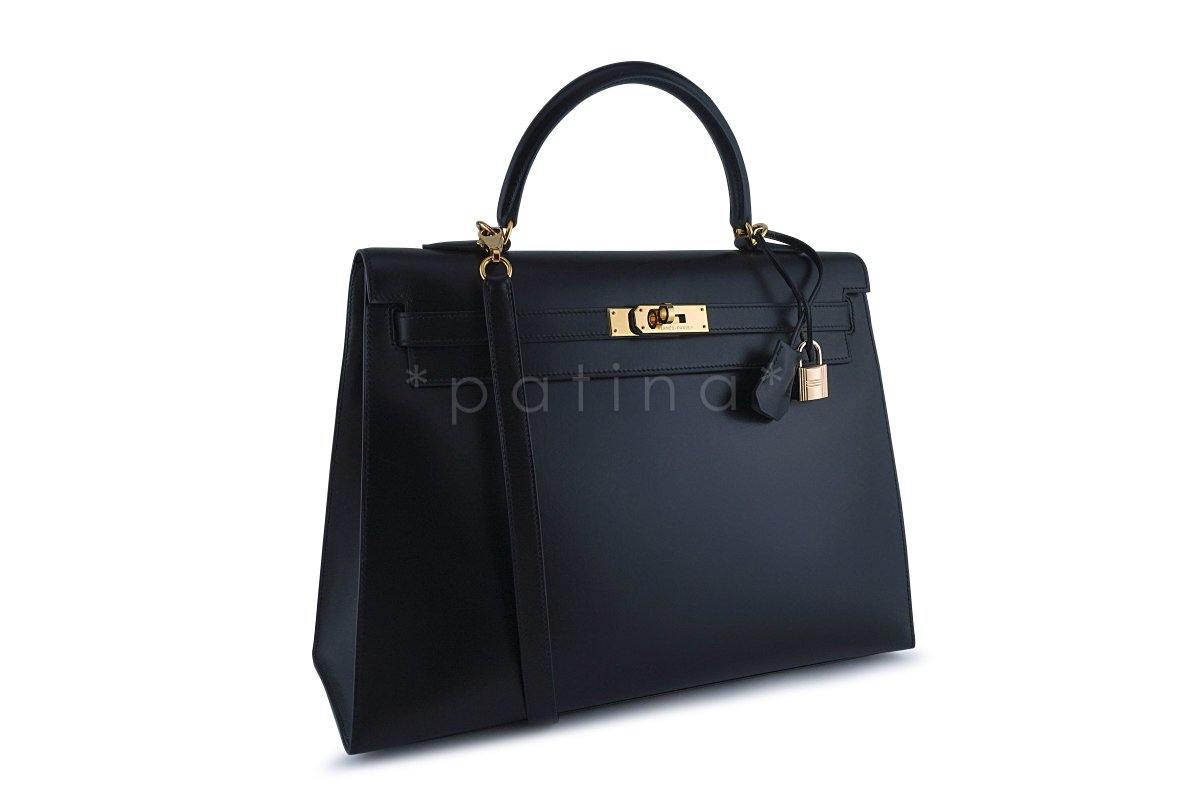 Hermes Black 35cm Box calf Kelly Sellier Bag