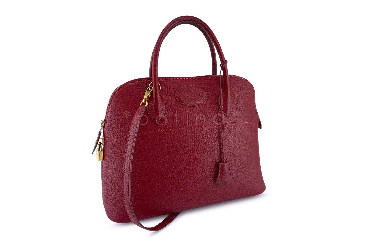 Hermes Rouge H Fjord Red 35/37cm Bolide Shoulder Tote Bag